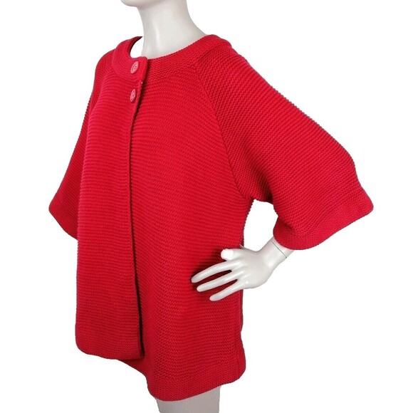 Vintage 90s Red Chunky Knit Half Dolman Sleeve Two-Button Sweater OSFM - Picture 2 of 4